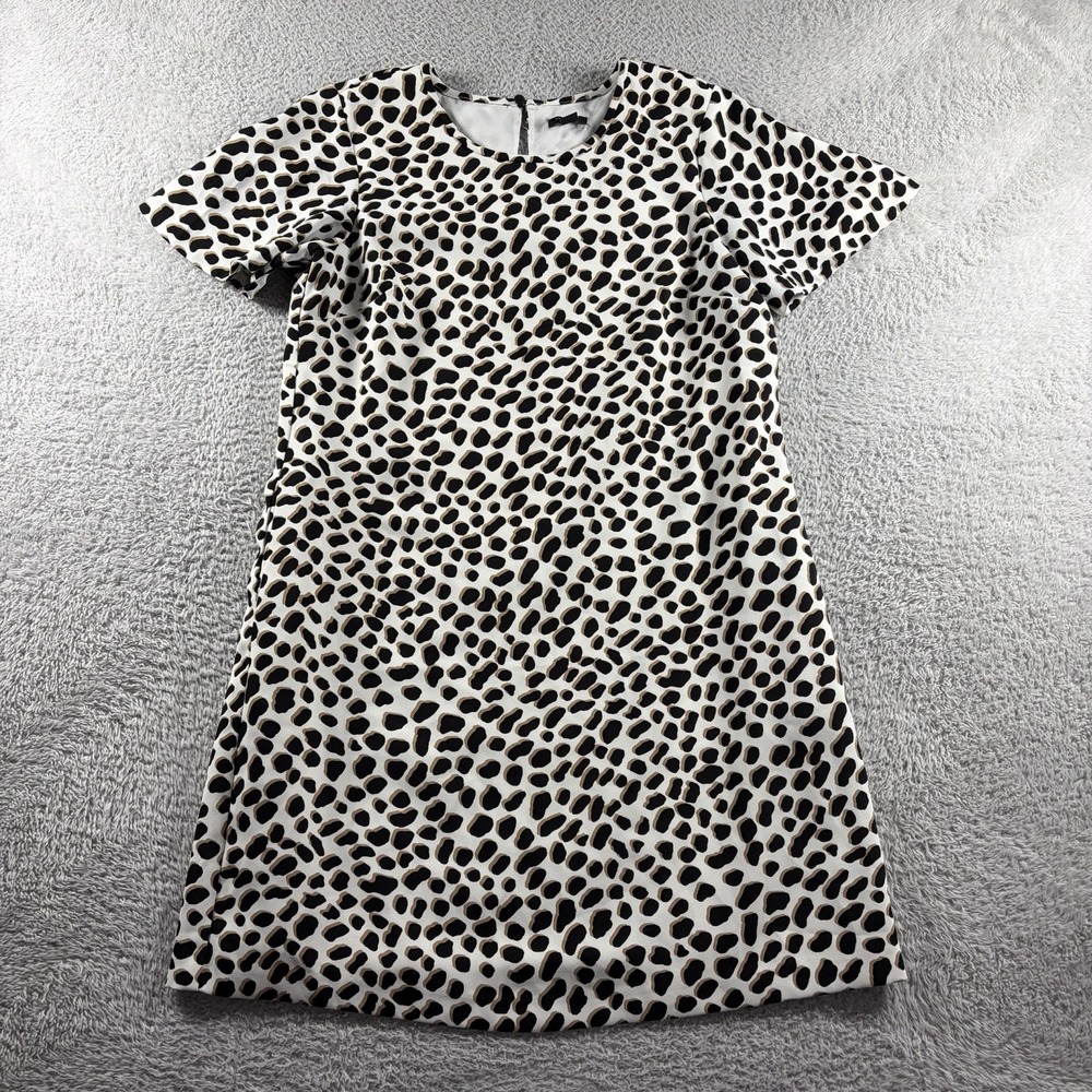 Anne Taylor Animal Print Shift Dress Womens 4P Leopard Petite Cap Sleeve Pockets